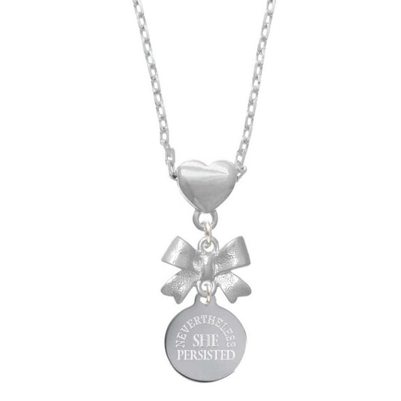 Delight Jewelry Stainless Steel Engraved Nevertheless She Persisted - Silver tone Bow Heart Necklace