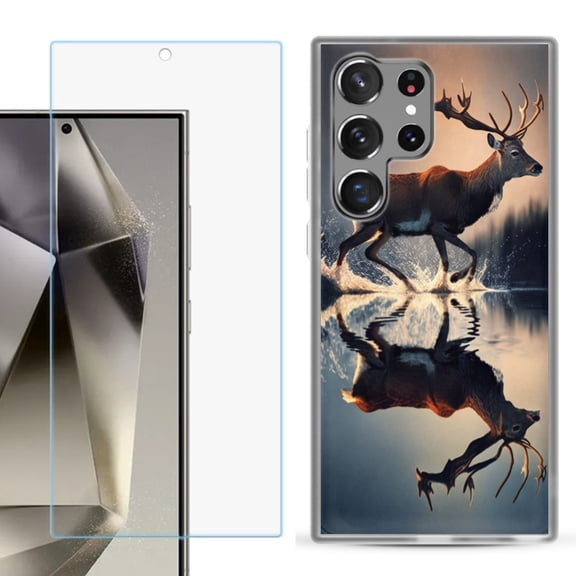 OneToughShield ® Compatible with Samsung Galaxy S24 Ultra, Shockproof Phone Case, with Tempered Glass Screen Protector - Deer Running