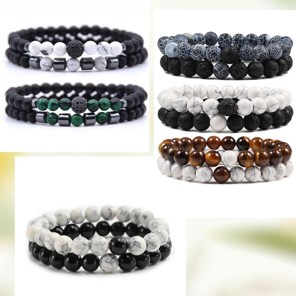 1 Box 620Pcs Natural Howlite Beads Stone Round Beads White Black 8mm Wood Small Ball Spacer Findings Kits for Jewelry Making Necklace Bracelet DIY Craft Accessories colorful