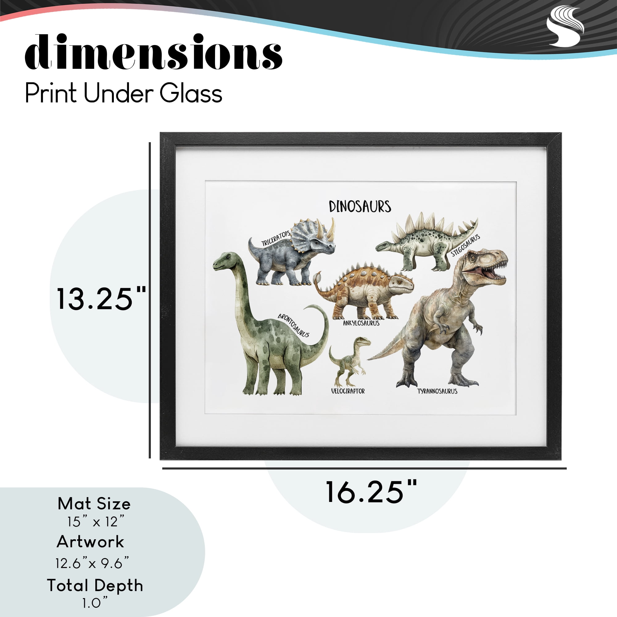 Stupell Industries Meet The Dinosaurs Black Framed Print Under Glass, design by Christine Simpson Art