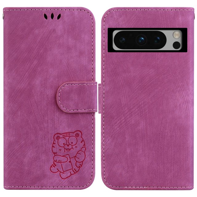 Embossed Cute Tiger Leather Case for Google 8 Pro Phone Pixel 7A Flip Case with SIM Card Slot and Buckle