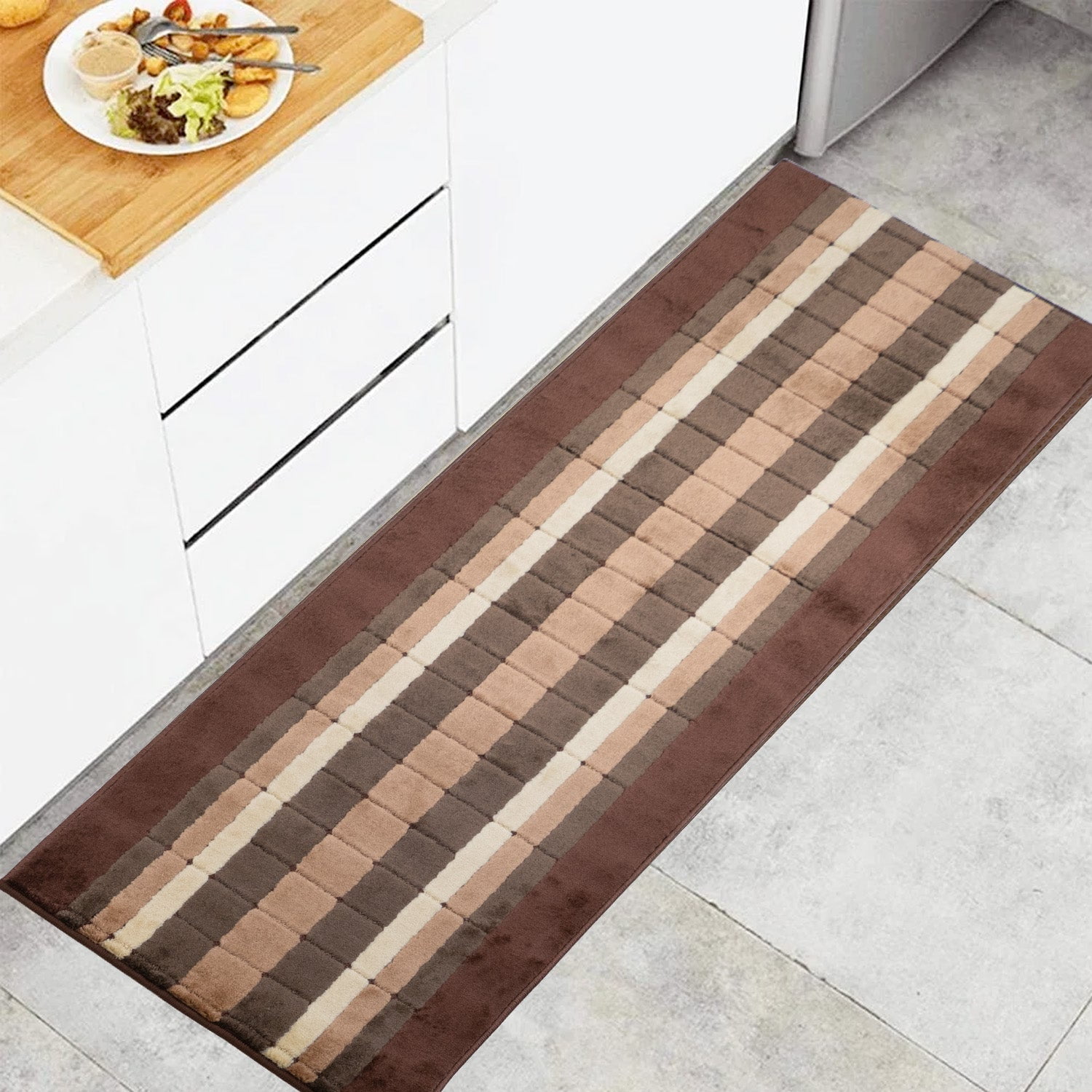 Machine Washable Custom Size Runner Rug Square Beige Brown Color Slip skid Resistant Latex Back Rug Runner Customize Length By Feet and 26" or 36" Width
