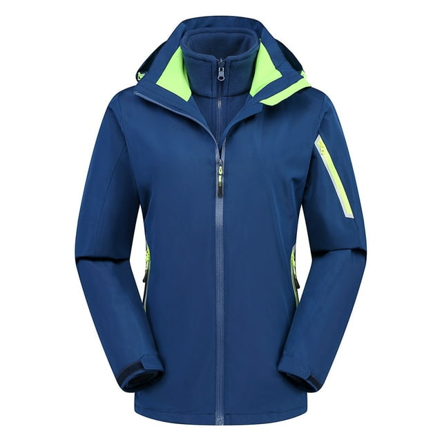 LMKIHUSA Imperméable pour Femme Grande Taille Uni Trench Imperméable Plein Air Randonnée Voyage Escalade Coupe-Vent Poches Réfléchissant 2025 Imperméables Bleu Foncé,L