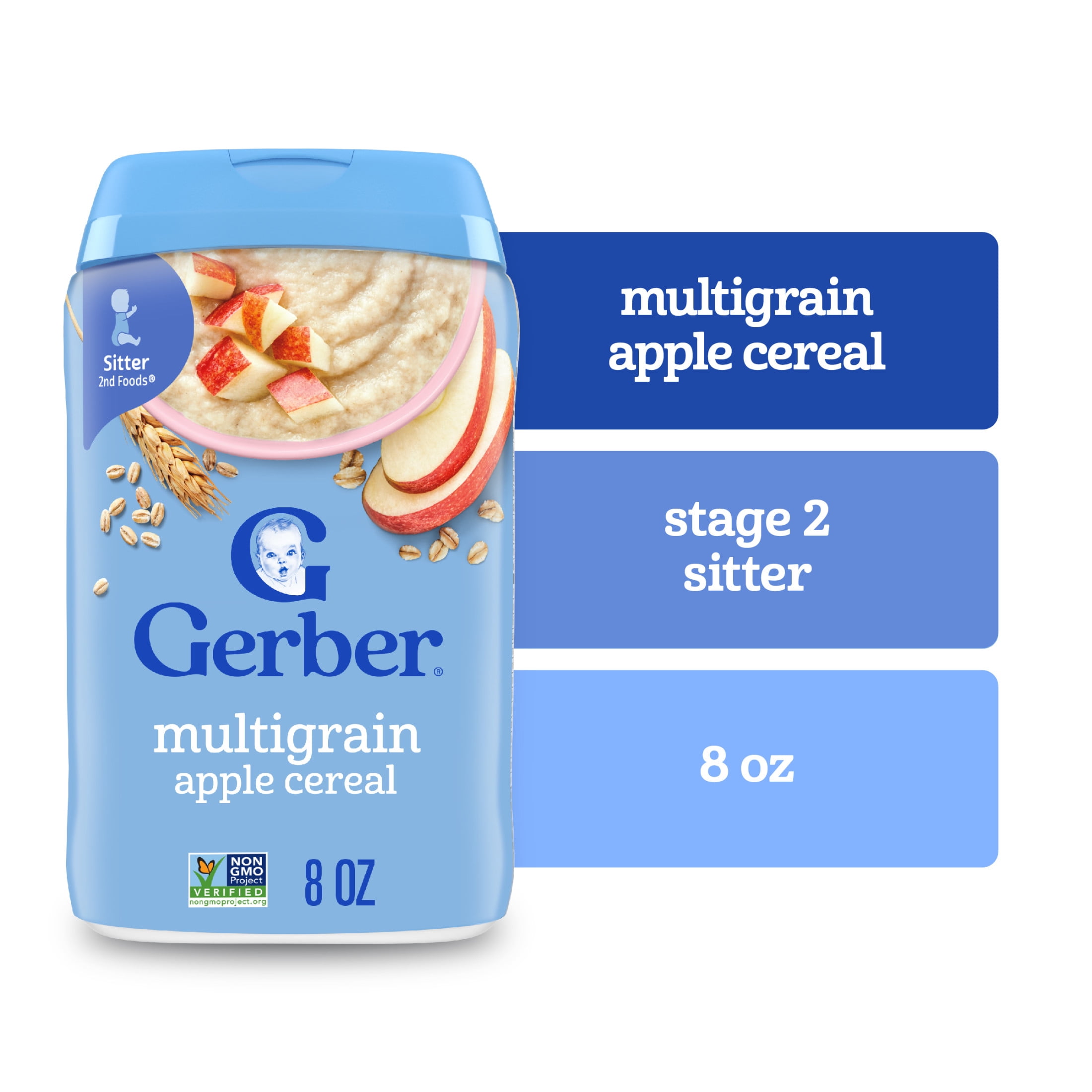 (2 pack) Gerber Stage 2 Baby Food, Multigrain Apple Cereal, Whole Grains, Baby Cereal 8 oz
