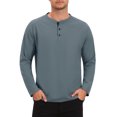thumbnail image 5 of INSPIRE CHIC Men's Henley Shirt Long Sleeve Button Neck Textured Casual Top L Dark Gray, 5 of 6