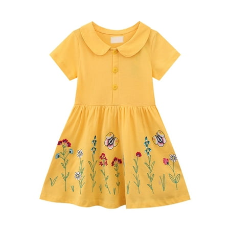 

Pedort Sundresses For Girls Girls Halter Neck Sleeveless Dress Casual Flowy Swiss Dot Smocked Cute Summer Dress Yellow 140