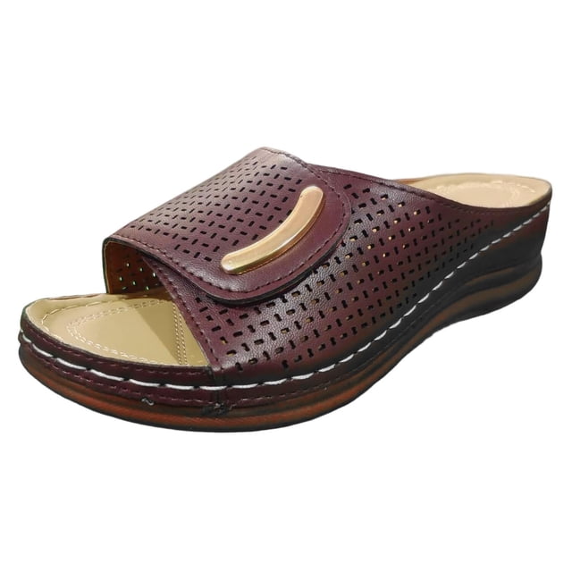 asddcavvf Ladies Summer Fashion Solid Colour Hollow Out Open Toe Breathable Slope Heel Outside Wear