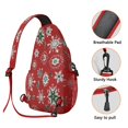 thumbnail image 3 of Sling Backpack,Red Christmas Snowflake Pattern Sling Bag with Water Bottle Holder,Waterproof Sling Bag for Men/Women with Headphone Jack for Hiking,Travel, 3 of 6