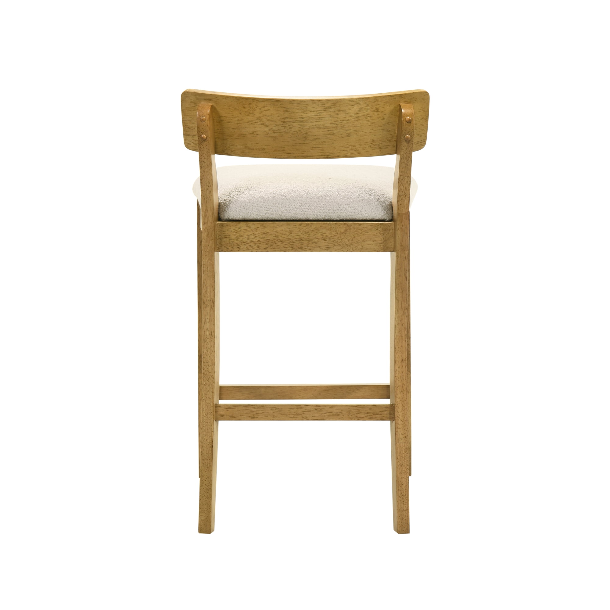 Merie Modern Transitional Wood Counter Height Kitchen Bar Stool in Amber Glow Finish with White Boucle Fabric Upholstered Seat