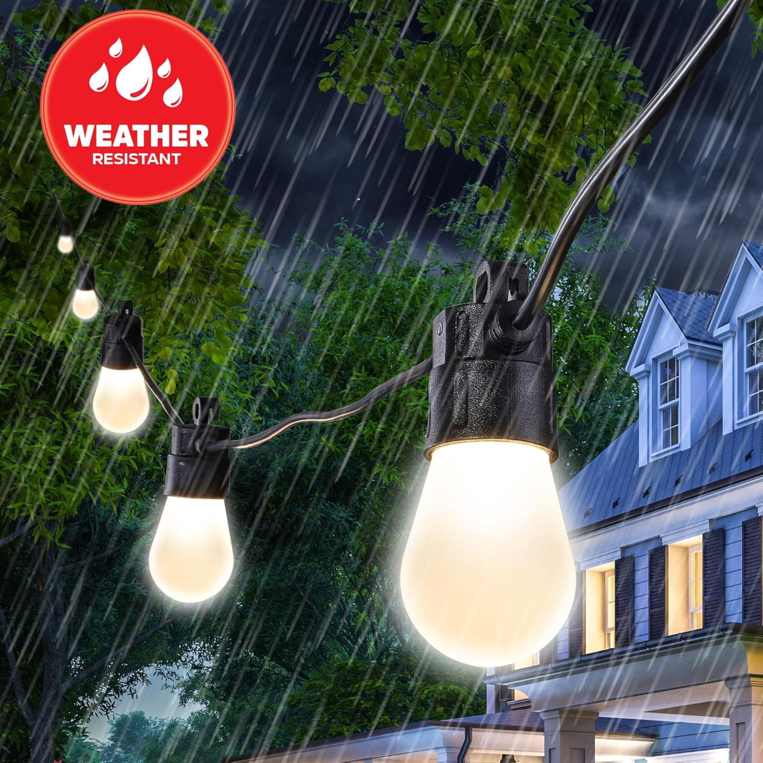Energizer Smart Patio Lights, Sound Reactive RGBW+IC Outdoor String Lights w/ LED Light Bulbs, 24 ft