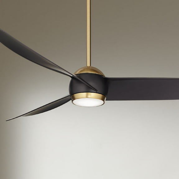 60" Possini Euro Design Stresa Modern Indoor Ceiling Fan with Dimmable LED Light Remote Control Warm Brass Matte Black for Living Room Kitchen House