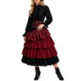 thumbnail image 2 of Steampunk Skirt, Steampunk Victorian, Tiered Skirt Corset, Belt Ruffled Gothic, Steampunk Victorian Tiered Skirt With Corset Belt Ruffled Gothic Long Skirt for Fall Festival, Deep Red XL, 2 of 9