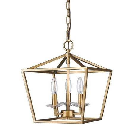 

HomeRoots 398075 Kennedy 3-Light Antique Gold Pendant with Crystal Bobeches