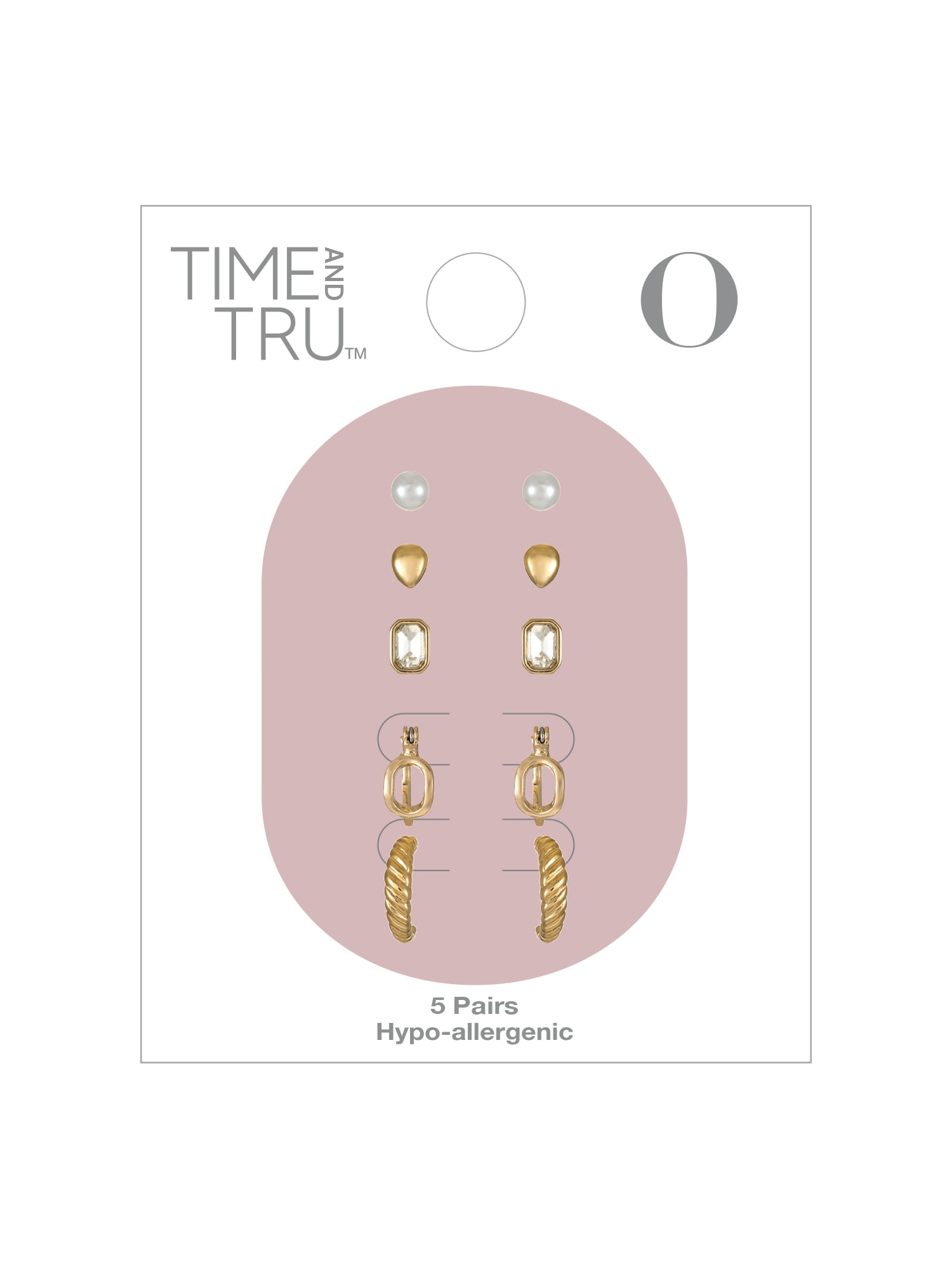 Time and Tru Goldtone Multi Earring Set, 5 Pairs, Initial O