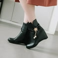 thumbnail image 2 of VKEKIEO Girls' Boots Round Toe Mid Heel Booties Bow Slip-On Black Winter Boots, 2 of 9