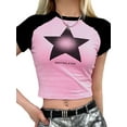 thumbnail image 3 of Coduop Women Summer Short Sleeve Crop Tops Star Print Contrast Color T-Shirts Slim Fit Tee Shirt, 3 of 9