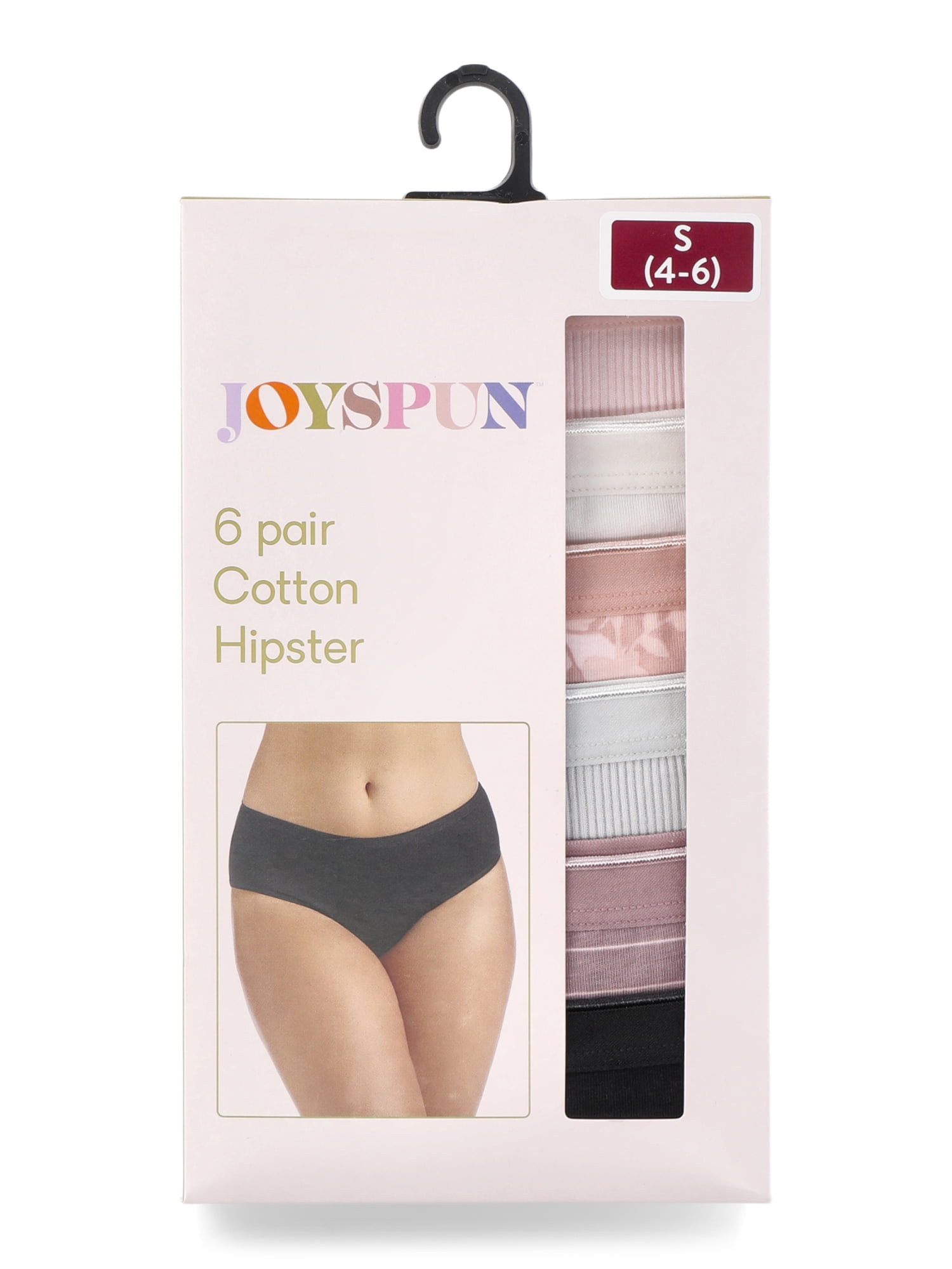 Joyspun Women's Cotton Hipster Panties, 6-Pack, Sizes S-3XL