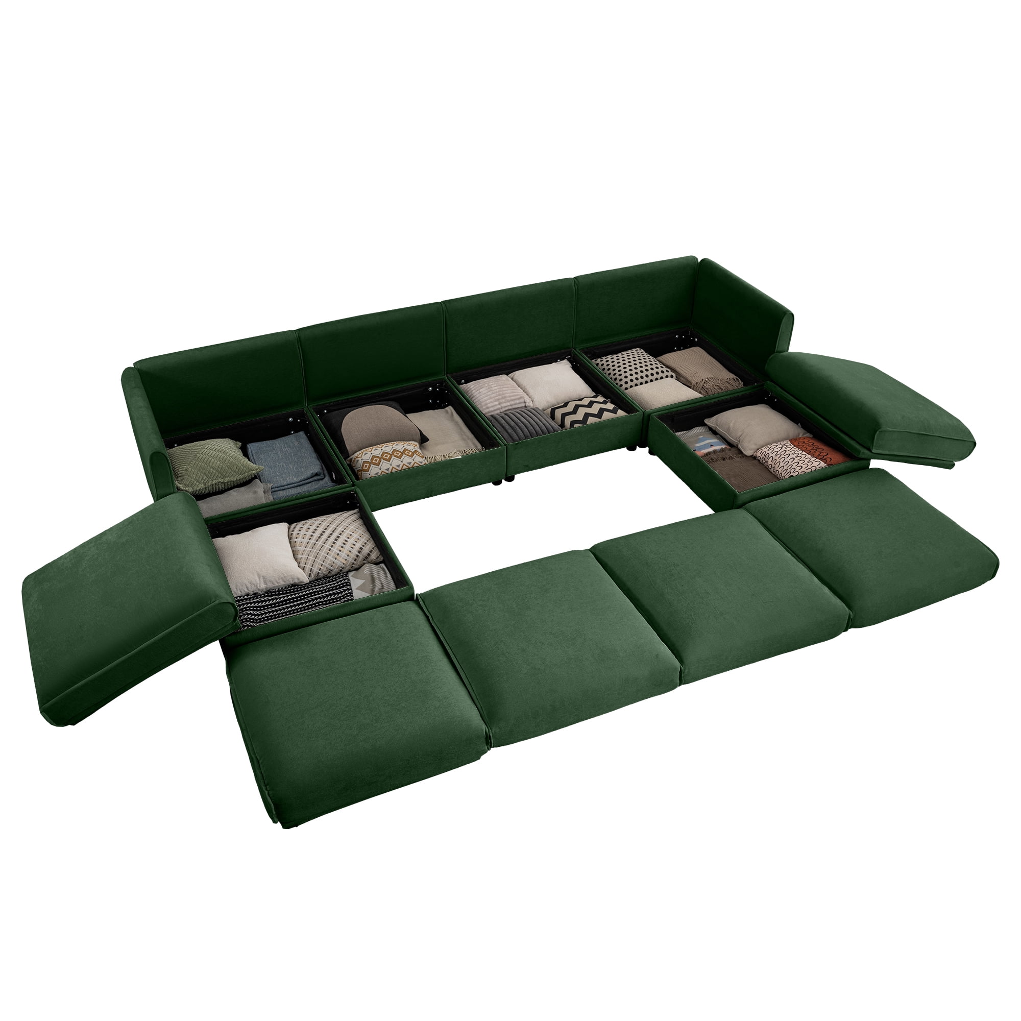 Gewnee Modular Oversize 142.5" Green Sectional Sofa Couch 4 Seats with 2 Storage Ottomans, Cylindrical Backrest and Armrests Deep Comfortable Seating,Durable and Supportive for Living Room