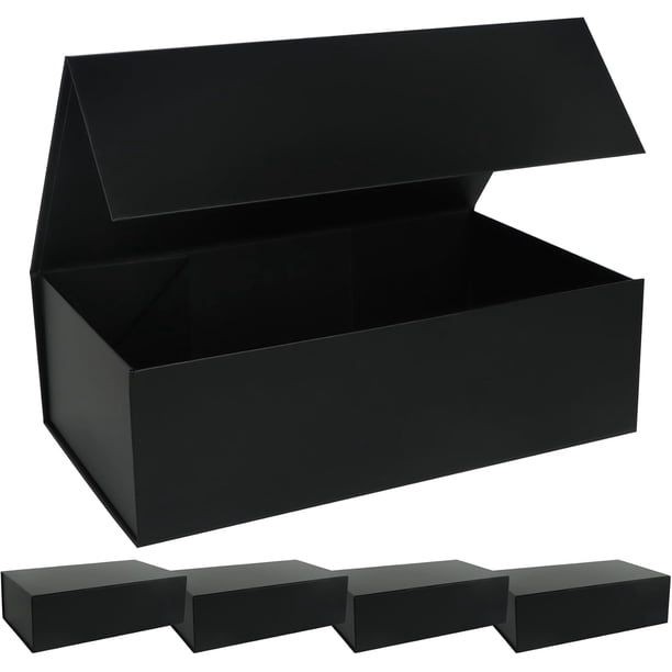 Caja de regalo negra con tapas magnéticas, cajas de propuesta, caja de almacenamiento rectangular plegable, paquete de 5