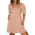 thumbnail image 5 of Aimik Ladies' Square Neckline Short Sleeve Solid Color Short Dress Summer Casual and Loose Womens Short Dress, 5 of 6