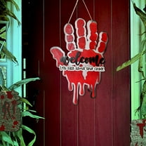 Opvise Halloween Door Sign Spooky Red Handprint Indoor Outdoor Front Door Wall Hanging Decoration Welcome Doorplate Red