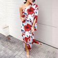 thumbnail image 2 of Plus Size Summer Dresses with Sleeves Womens Floral Print One Shoulder Ruched Short Dress Butterfly Sleeve Asymmetrical Hem Wrap Front Party Dresses(Red,XL), 2 of 8