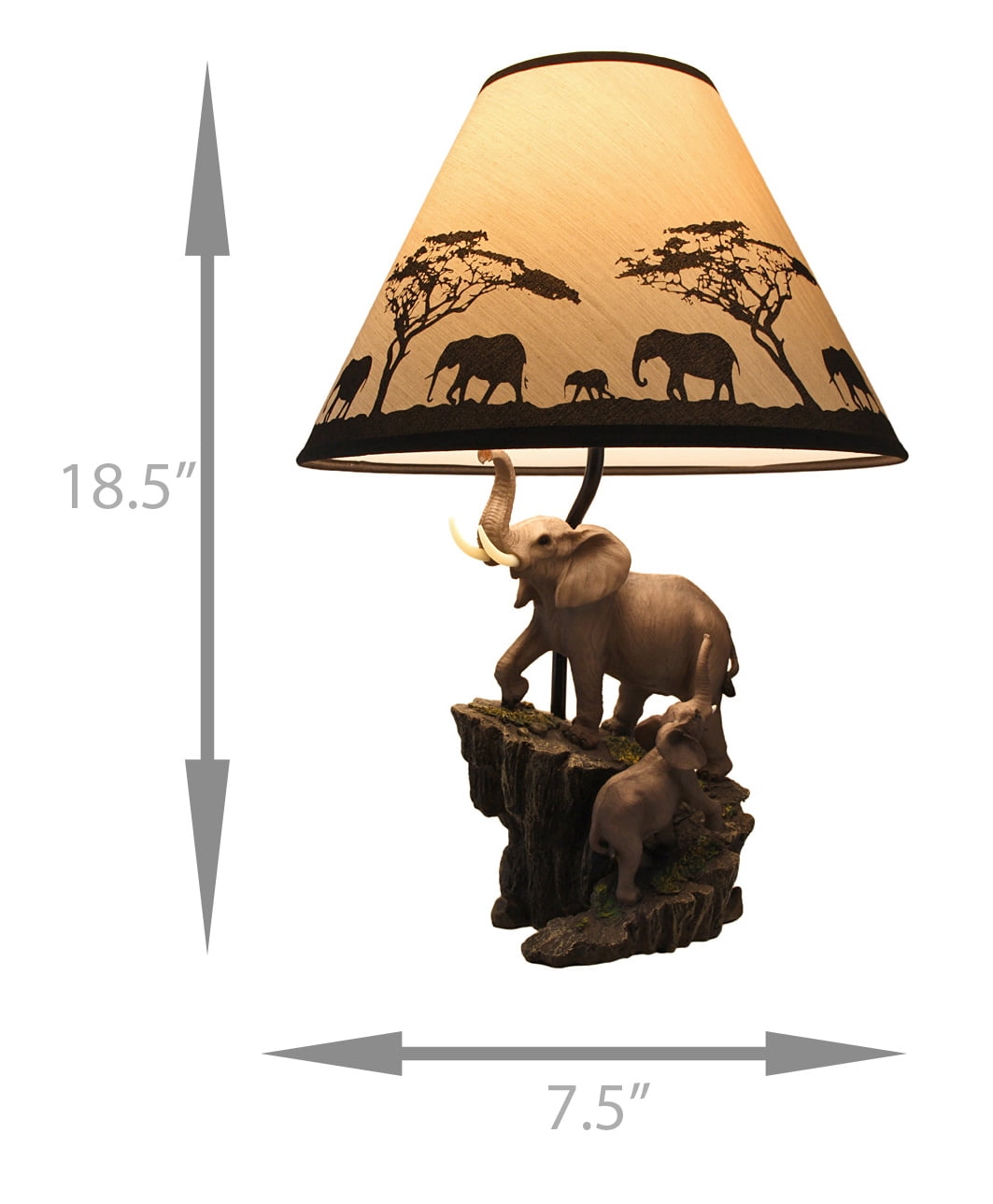 Zeckos Elephant and Baby on Expedition Sculptural Table Lamp with Decorative Shade