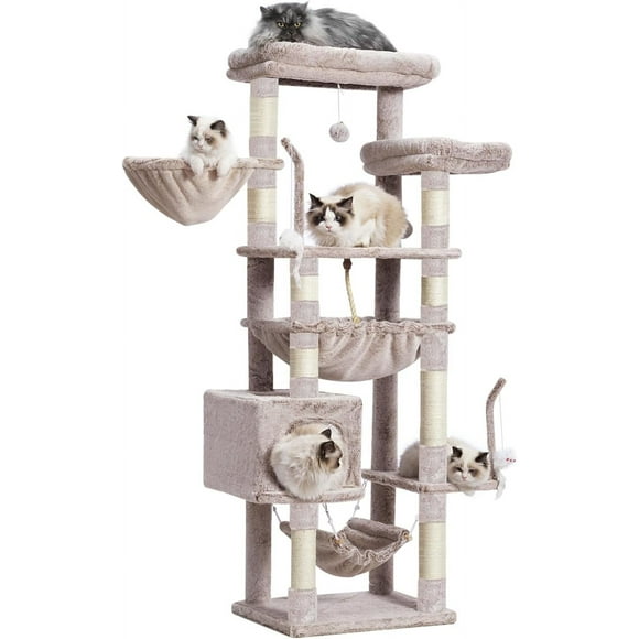 Cat Tree, Cat Tower for Large Cats with 2 Big Platforms, 2 Baskets, condo and Toys, 63" Cat Scratching Posts for Indoor Cats, Muchroom GCT020MU