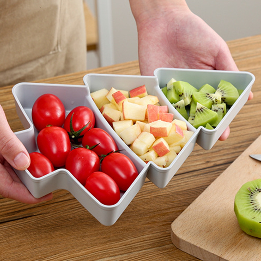 jiaroswwei Christmas Tree Shape Plastic 3 Girds Snack Plate Tray Dried