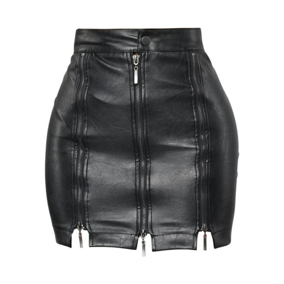Falda casual de piel sintética para mujer, falda cruzada, estilo streetwear, falda ajustada estilo Y2K. Negro