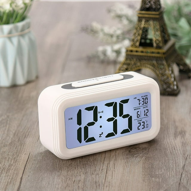 Wzzjkit Réveil avec Éclairage d'Arrière-plan, Affichage LCD, Moniteur de Température, Répétition, Horloge Intelligente, Calendrier, Réveils pour Chambres, pour Bureau, Chambre, Dortoir, Horloge Numérique