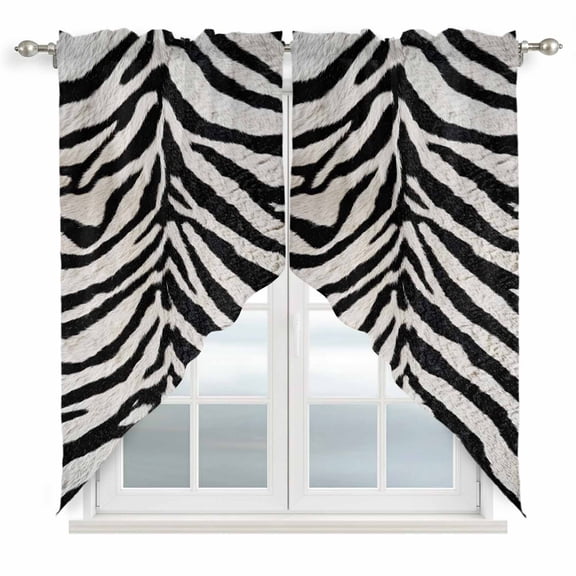 Black White Zebras Swag Curtains for Living Room/Bedroom, Vintage Abstract Art Swag Kitchen Curtain Valances for Windows, Tier Topper Scalloped Curtain 2 Panels, 72"W x 45"L