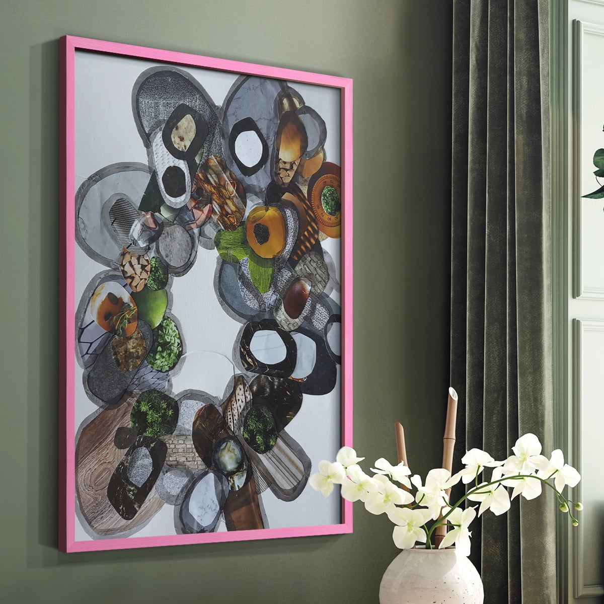 Amelia Island Stones Framed Print in Pink Solid Wood Framed Print No Nail Hanging