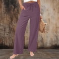 thumbnail image 6 of Endives Linen Pants For Women Wide Leg Pants High Waist Tie Up Solid Color Vacation Pant With Pockets Purple, 6 of 7