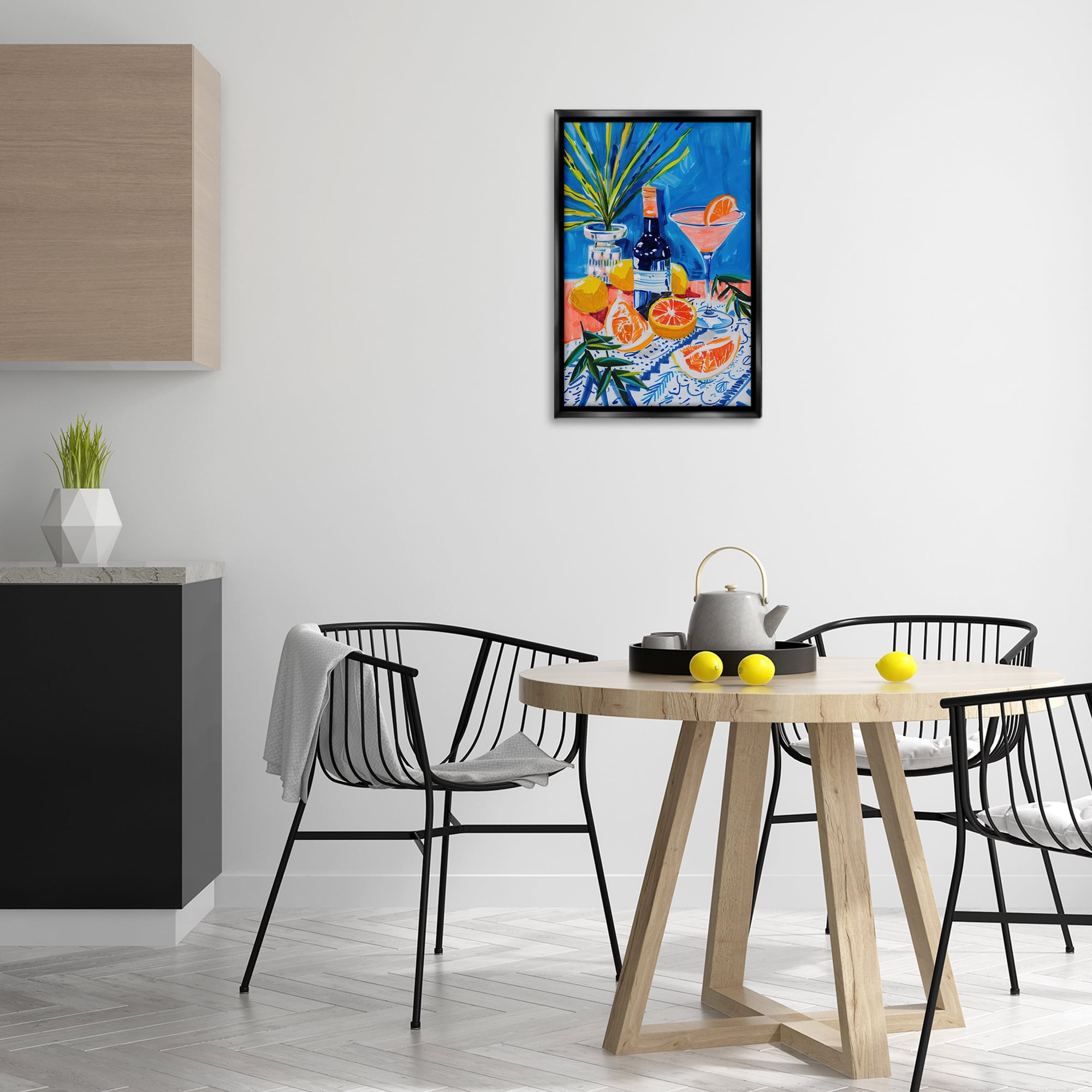 Stupell Industries Wine Bottle & Citrus Food & Beverage Painting Black Floater Framed Canvas Art Print Wall Art, 17 x 25