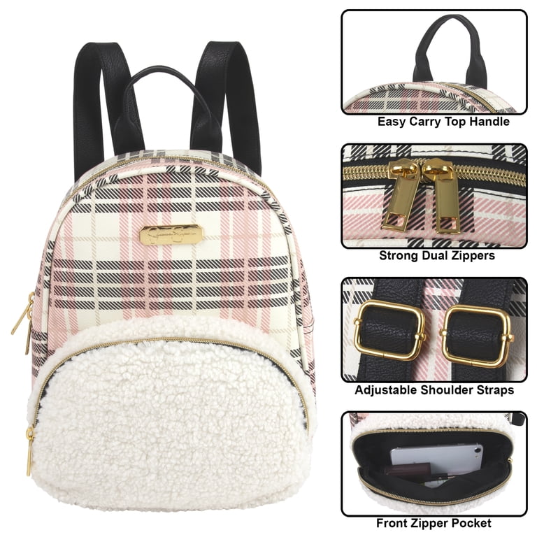 Jessica Simpson Mini Plush Pocket Plaid Backpack for Women  display picture 1