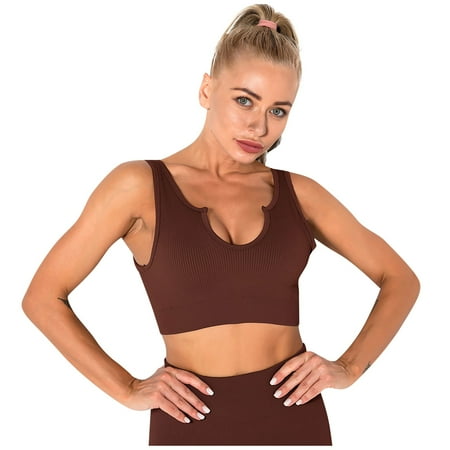 

EHTMSAK Wireless Bras for Women Comfort High Impact Support for Yoga Gym Workout Fitness Brown L