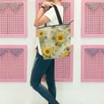 thumbnail image 6 of Zipper canvas bag large capacity large size practical handbag durable Canvas with leather material Vintage Faded Sunflowers, 6 of 7