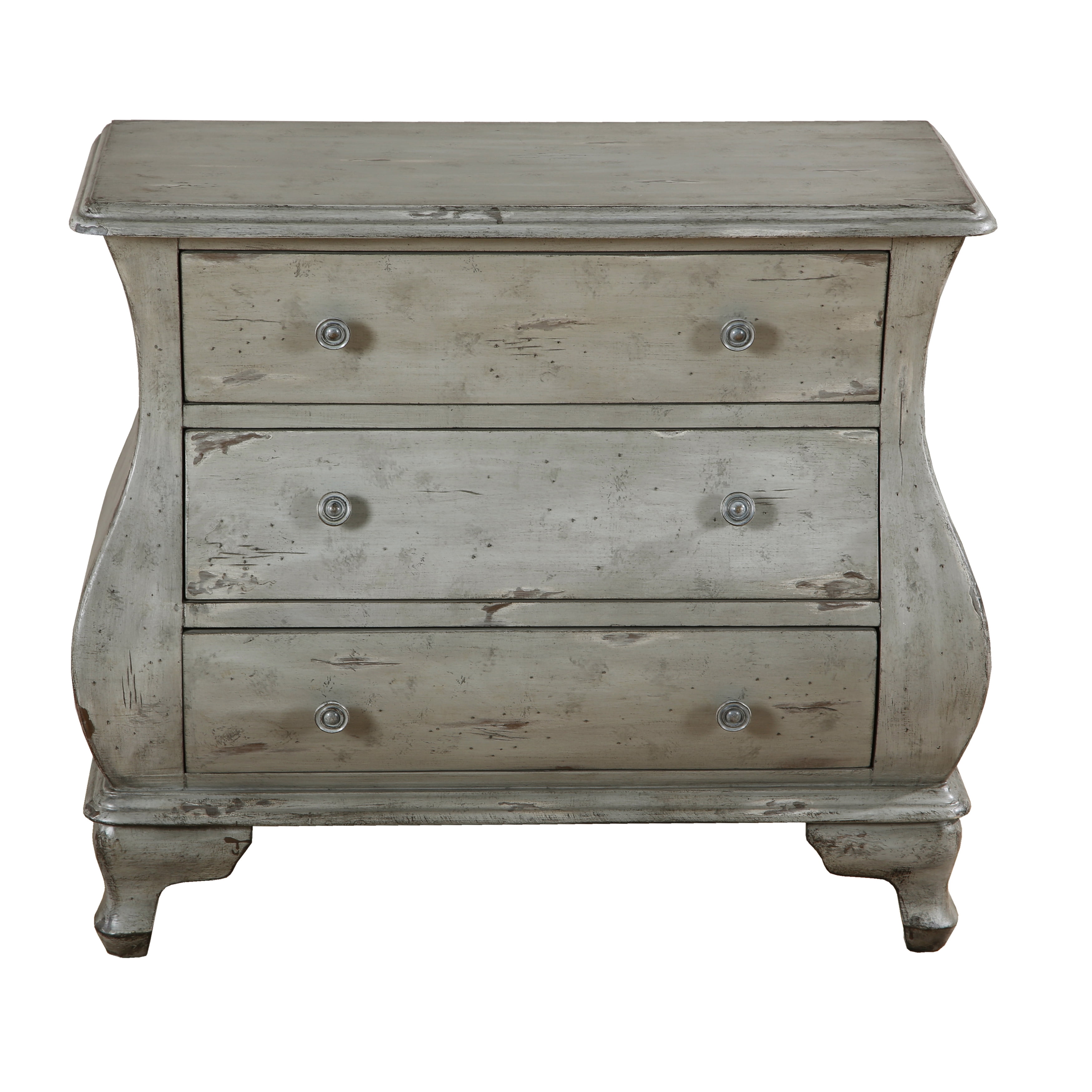Distressed Three Drawer Bombay Chest in Soft Grey