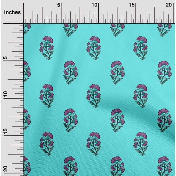 oneOone Cotton Silk Aqua Blue Fabric Floral Block Craft Projects Decor Fabric Printed By The Yard 42 Inch Wide