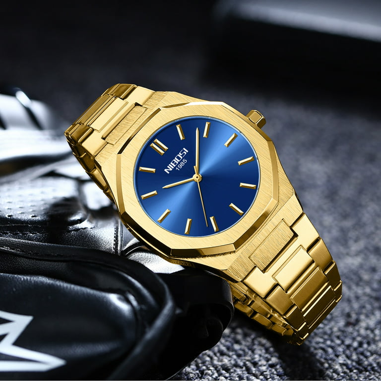 Nibosi Fashion Simple Men Watch Slim Steel Week Date Waterproof Gold Watch  For Men Quartz Business Watch Clock Relogio Masculino - Quartz Wristwatches