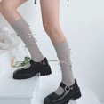 thumbnail image 4 of Calcetines coreanos de media pantorrilla de Color Morandi para mujer, medias a rayas con giro Vertical, Harajuku, Lolita, Kawaii, dulces, con lazo múltiple, 4 of 5