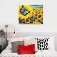thumbnail image 5 of JRXY Bathroom Decor Sunflower Canvas Wall Art Blue Butterfly Picture Flowers Florals Painting Yellow Gray Artwork Framed for Bedroom Kitchen Dinning Room Living Room Office Home Decor  20x16in, 5 of 5