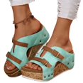 thumbnail image 2 of Domuza Women Wedge Sandals Cork Footbed Sandals Open Toe Buckle Band Platform Wedges Casual Comfortable Summer Dressy Shoes Green 7（EU-38）, 2 of 4