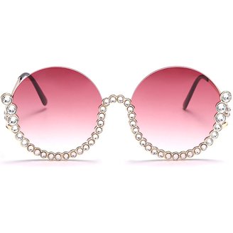 Pink STYLISH PEARL DIAMOND SUNGLASSES 2024 Fashion Women Sunglasses Pink Square Diamond Versatile  main image 2