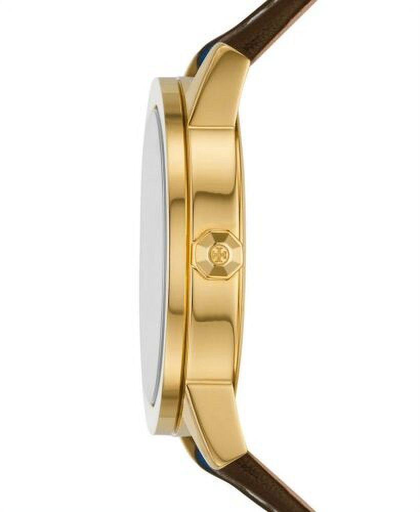 特価!Tory BUrch Gigi Pug Blue Fabric & Brown Leather Strap TORY BURCH GIGI PUG WOMEN'S BROWN LEATHER BLUE FABRIC GOLD
