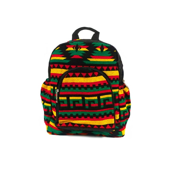 Small Rasta Aztec Tribal Print Pattern Cushioned Backpack Daypack Purse Water Bottle Holder - Handmade Bag Boho Accessories