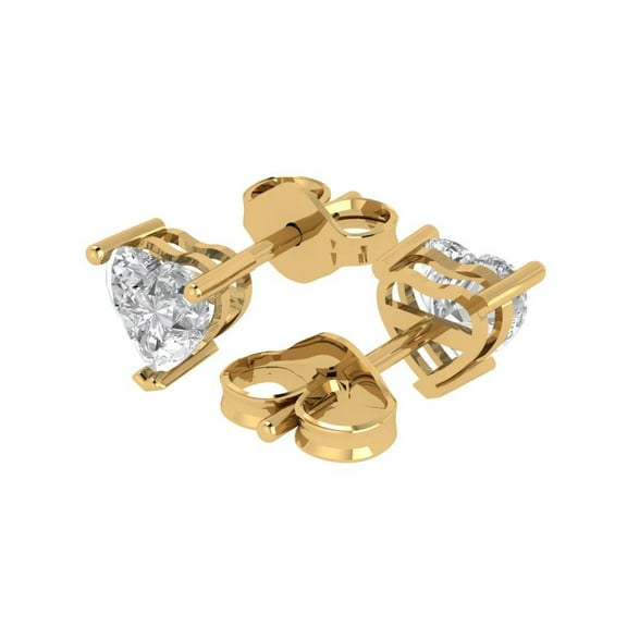 1.5 Ct Heart Cut Studs White Sapphire 14K Yellow Solid Solid Gold Everyday Dainty Earrings Push Back