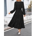 thumbnail image 4 of Women's Fall Spring Elegant Long Sleeve Maxi Dress Swiss Dot A Line Flowy Casual Holiday Party Going Out Dresses, 4 of 4