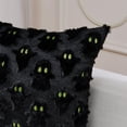 thumbnail image 3 of Halloween Ghost Throw Pillow Covers 18x18 Inches, Pack of 2, Black Fuzzy Cute Ghost Decorative Pillowcases, Glow in the Dark/Neon Green Eyes Spooky Cushion Cases for Sofa Couch Bed Home Decor, 3 of 7